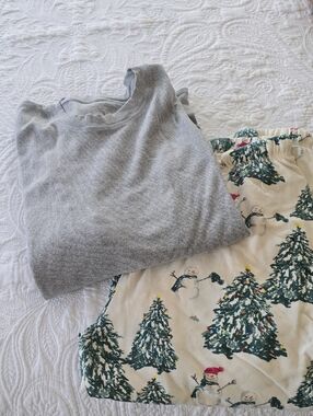 Cozy Gray Sweater & Holiday Tree Print Shorts